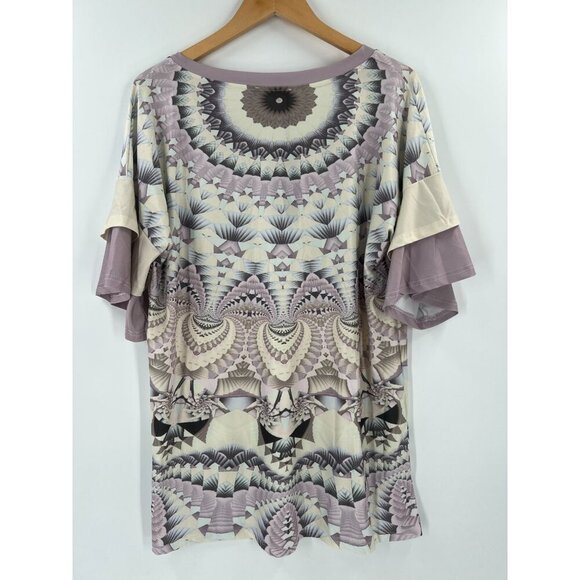 Lily By Firmiana Women Size L Bohemian Multicolor Ruffle Sleeve V-Neck Tunic Top - Picture 5 of 11